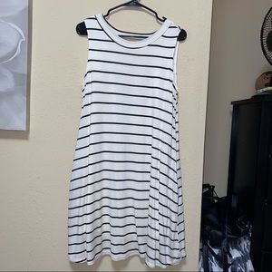 Soft Black and White Striped Dress with a Slip and a Keyhole Back